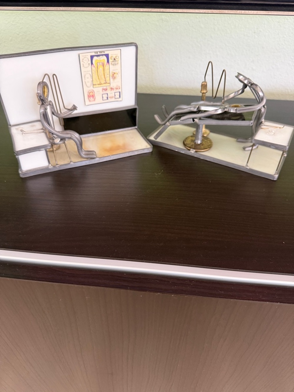 Samsung Silver Metal Dental Office Sculpture Bookends with Marble Bases